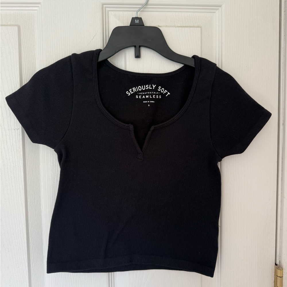 Aeropostale Black Cropped Fitted T-Shirt